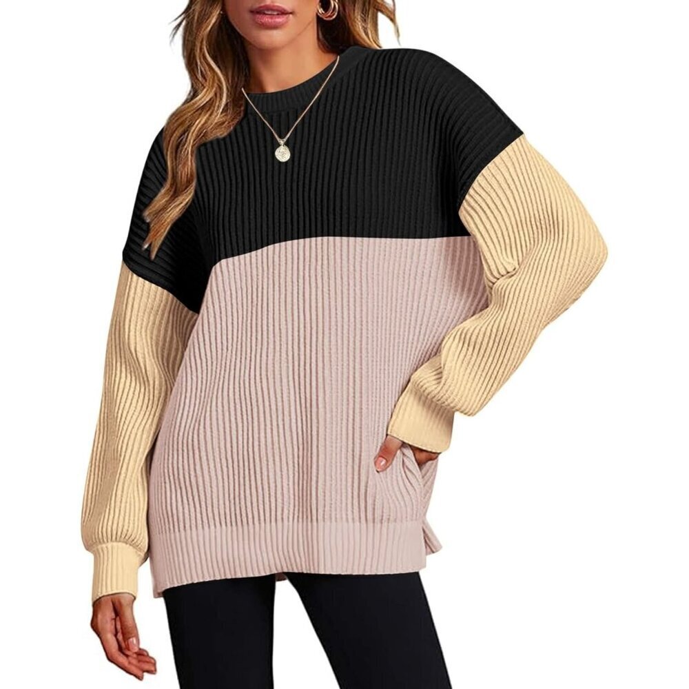 Women's Long Sleeve Ribbed Knit Pullover Multicolor Casual Sweaters Top